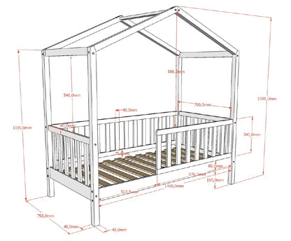 Vipack, Dallas House bed 70x140cm, Natural