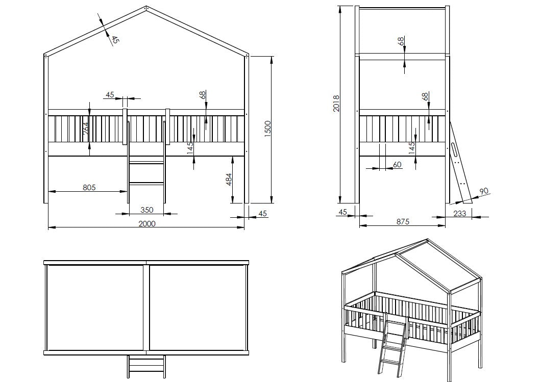 Vipack, Dallas House bed 90x200 cm, White